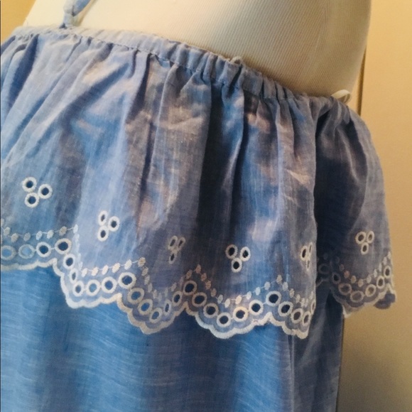 J Crew Chambray Blue Eyelet Ruffle Dress M - Picture 4 of 6